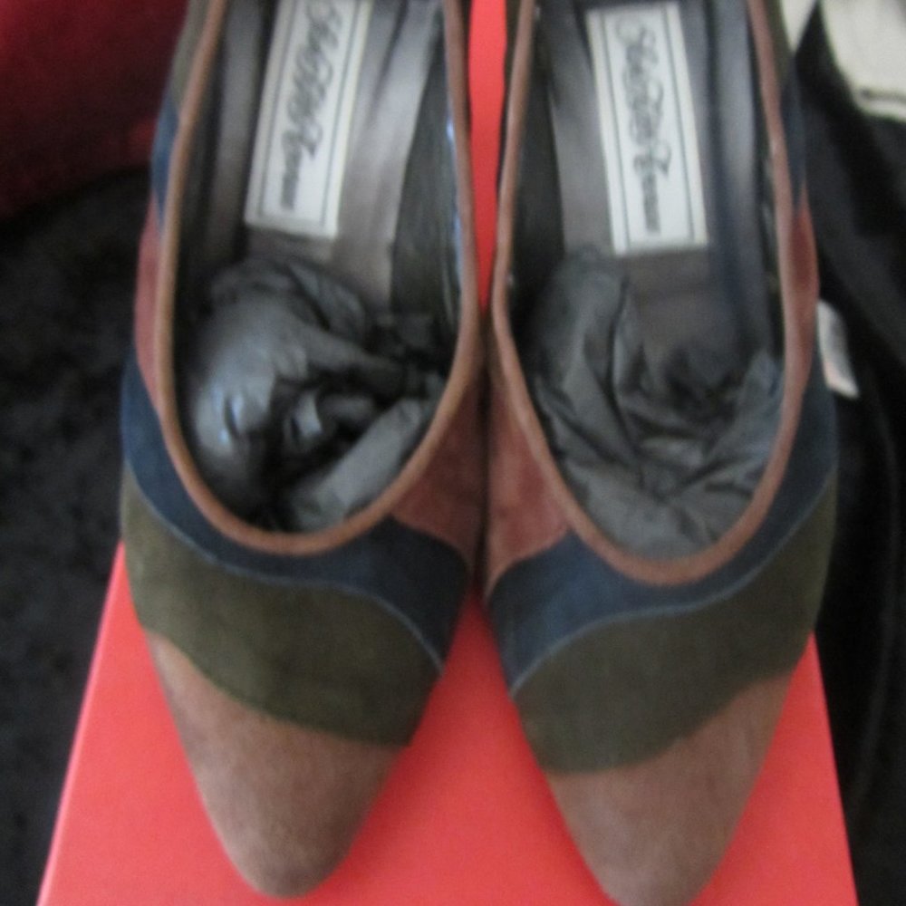 Vintage 5 Jewel Tone Suede Heels from Italy SZ6